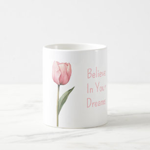 Taza De Café Flor de Tulipán Rosa Cree
