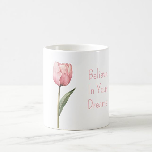 Taza De Café Flor de Tulipán Rosa Cree (Centro)