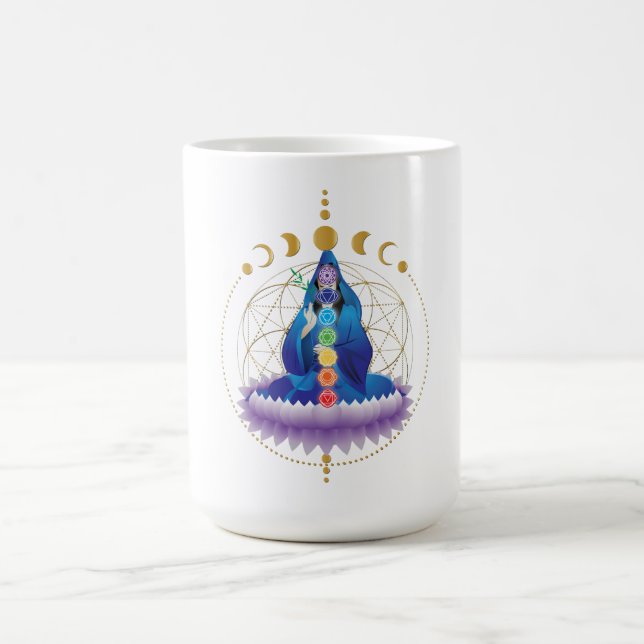 Taza De Café Flor de vida diosa de chakra v2 fango clásico (Centro)