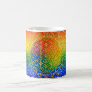 Taza De Café Flor de vida - Oro ornamento arcoiris