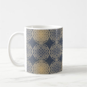Taza De Café Flor de vida - patrón de sello - arena azul