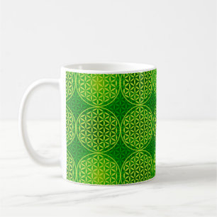 Taza De Café Flor de vida - patrón de sello - verde
