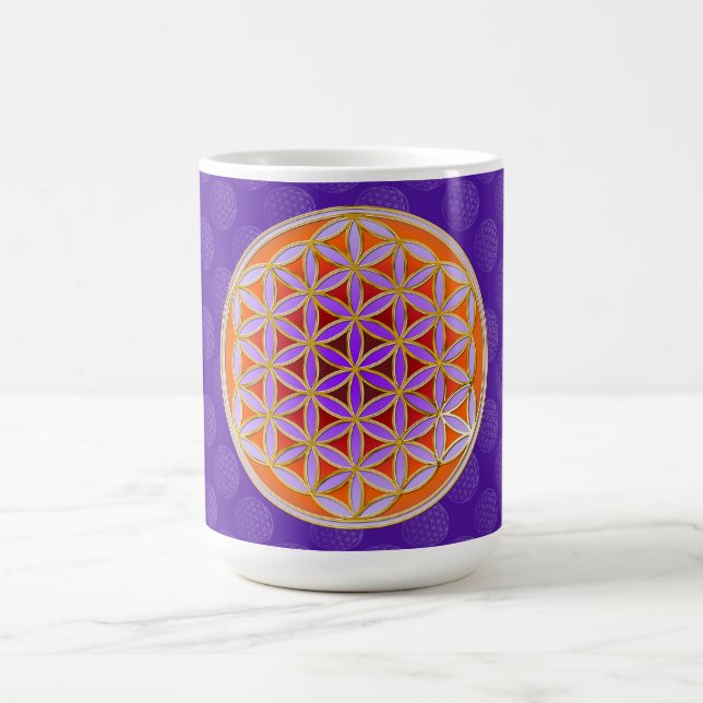 Taza De Café Flor de vida - Violeta naranja estilo botón (Centro)