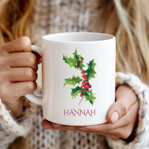 Taza De Café Flor del mes de diciembre de nacimiento Acebo rojo