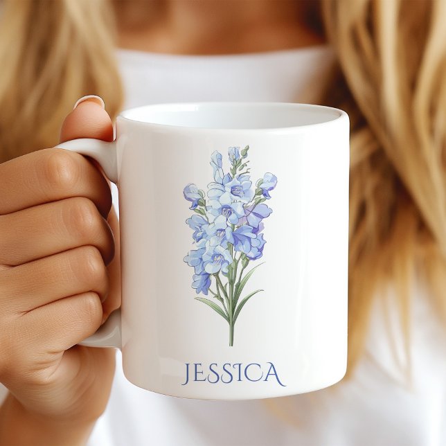 Taza De Café Flor del mes de julio Blue Delphinium (Subido por el creador)