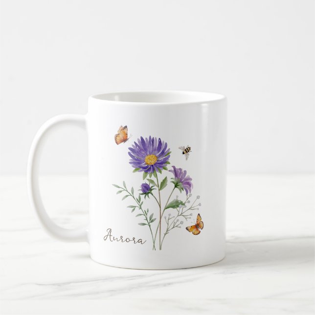 Taza De Café Flor del mes de nacimiento Aster (Izquierda)