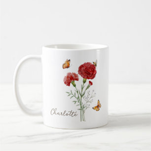 Taza De Café Flor del mes de nacimiento Clavel