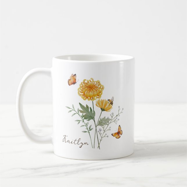 Taza De Café Flor del mes de nacimiento Crisantemo (Izquierda)