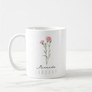Taza De Café Flor del mes de nacimiento de enero con nombre – C