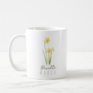 Taza De Café Flor del mes de nacimiento de marzo con nombre – N