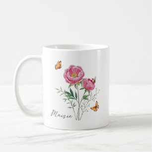 Taza De Café Flor del mes de nacimiento Peonía