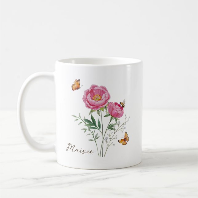 Taza De Café Flor del mes de nacimiento Peonía (Izquierda)