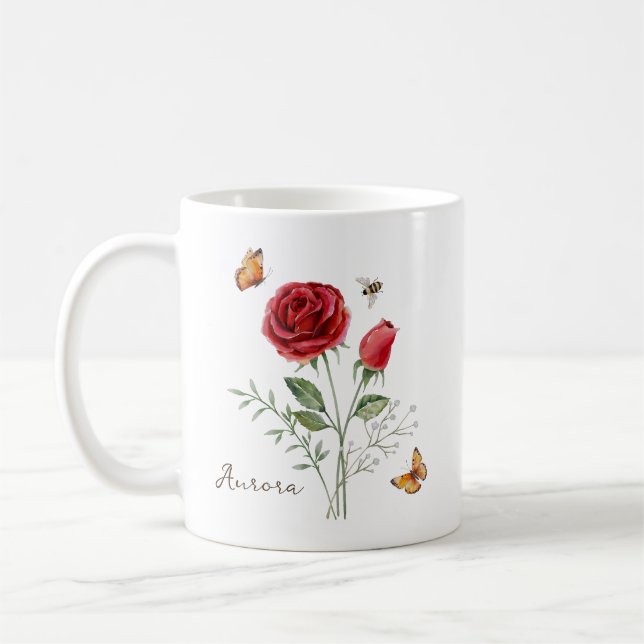 Taza De Café Flor del mes de nacimiento Rosa (Izquierda)