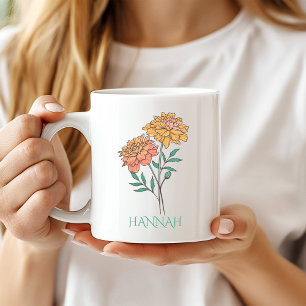 Taza De Café Flor del mes de octubre Marigold naranja