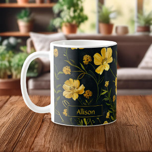 Taza De Café Flor elegante de mariposa amarilla