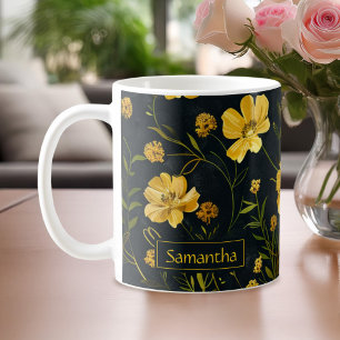 Taza De Café Flor elegante de mariposa amarilla