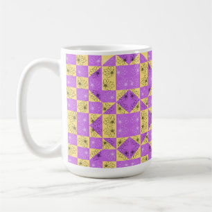 Taza De Café Flor en oro Púrpura Patrón geométrico controlado