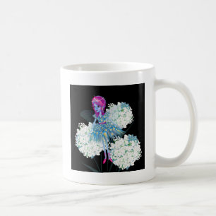 Taza De Café Flor Fairy Art de LeahG azul rosa negro blanco