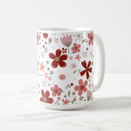 Taza De Café Flor floral Patrón rojo rosado