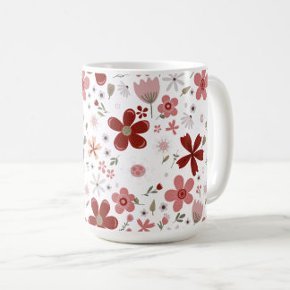 Taza De Café Flor floral Patrón rojo rosado