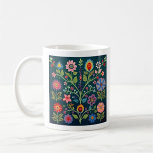 Taza De Café Flor Folk Art Motif