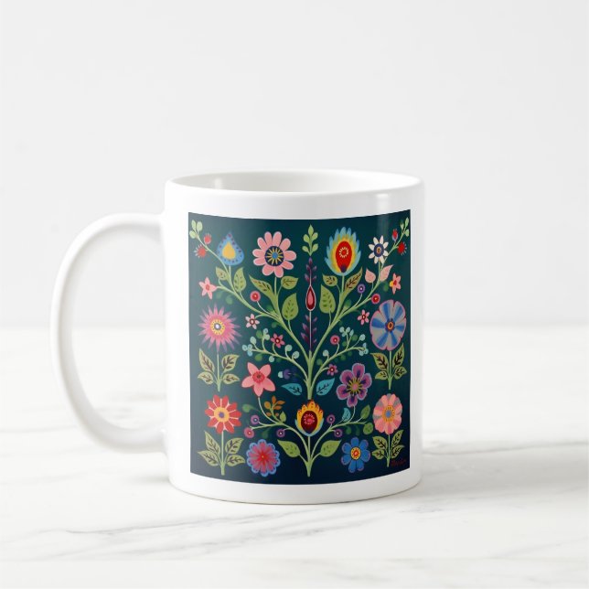 Taza De Café Flor Folk Art Motif (Izquierda)