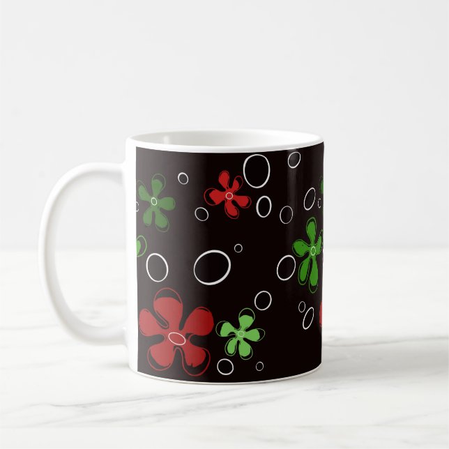 Taza De Café Flor funky roja y verde (Izquierda)