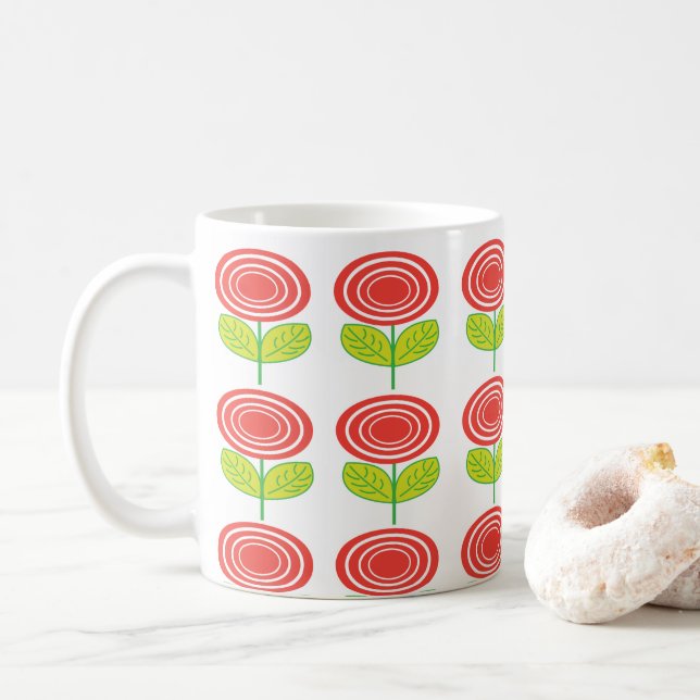 Taza De Café Flor Geométrico Flor Roja (Con donut)
