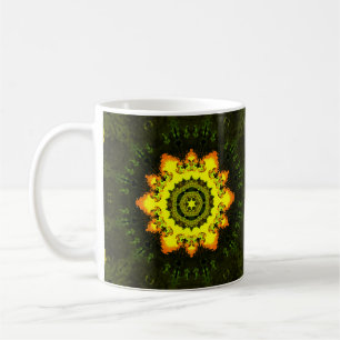 Taza De Café Flor hippie psicodélica amarillo y verde
