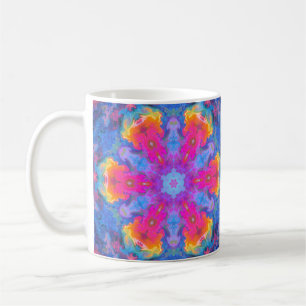 Taza De Café Flor hippie psicodélica rosa amarillo y azul