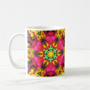 Taza De Café Flor hippie psicodélica rosa amarillo y verde