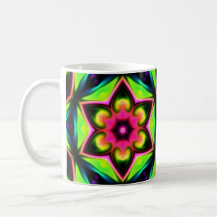Taza De Café Flor hippie psicodélica rosa amarillo y verde