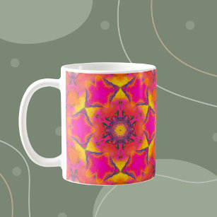 Taza De Café Flor hippie psicodélica rosa morada y amarilla