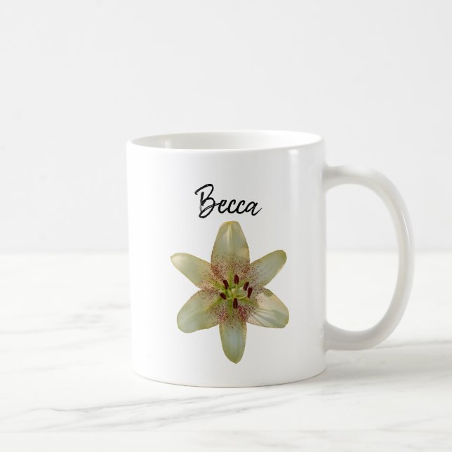 Taza De Café Flor Lirio Amarilla Específica Personalizada (Derecha)