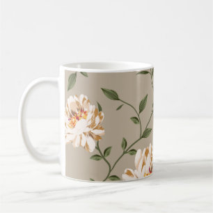 Taza De Café flor marrón amante Patrón sobre fondo azul
