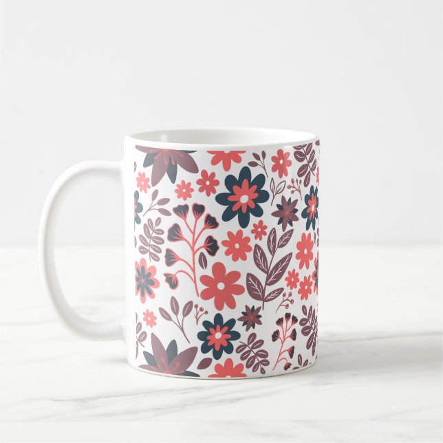 Taza De Café Flor moderna de dos lados, roja y negra (Izquierda)