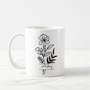 Taza De Café Flor Negra Personalizada Ilustrada Con Nombre
