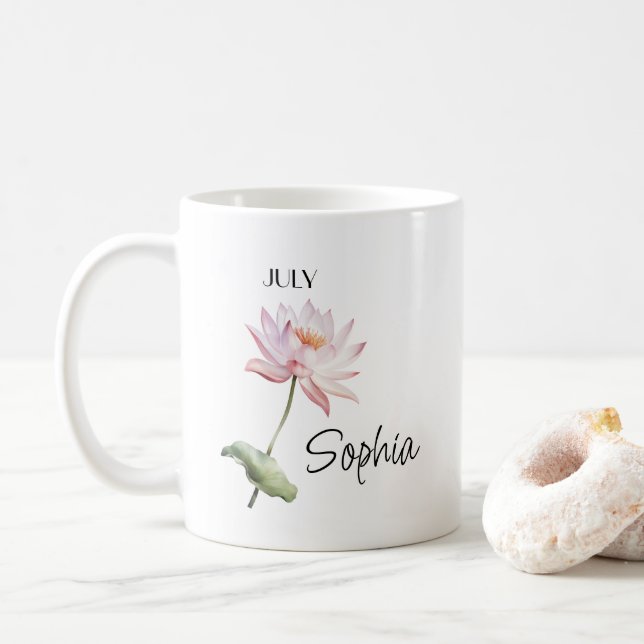 Taza De Café Flor Personalizada de Julio (Con donut)
