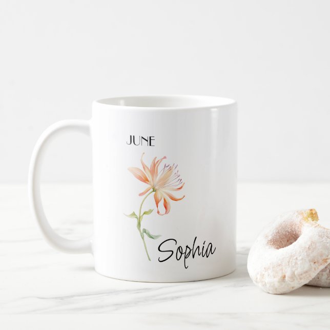 Taza De Café Flor personalizada de junio, (Con donut)