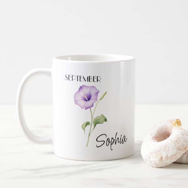 Taza De Café Flor Personalizada de Septiembre (Con donut)