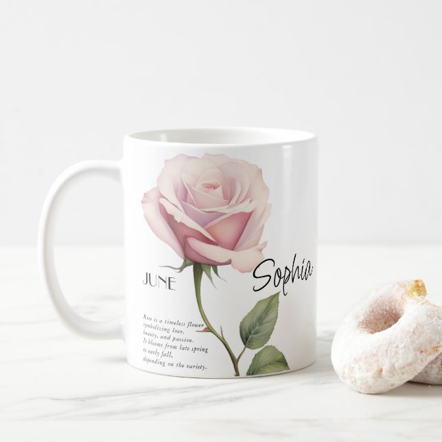 Taza De Café Flor Personalizada del Mes de Junio (Con donut)