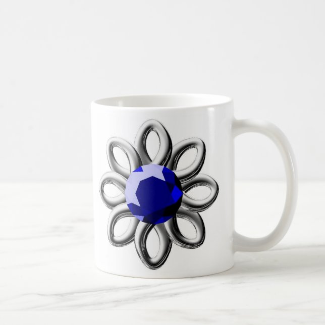 Taza De Café Flor plateada de piedra azul (Derecha)