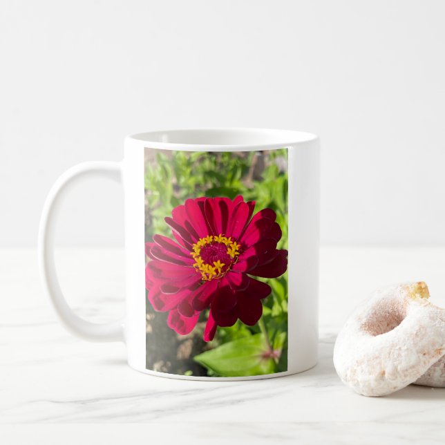 Taza De Café Flor profunda de zinnia roja (Con donut)