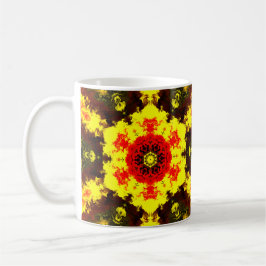 Taza De Café Flor psicodélica caleidoscópica amarillo y rojo