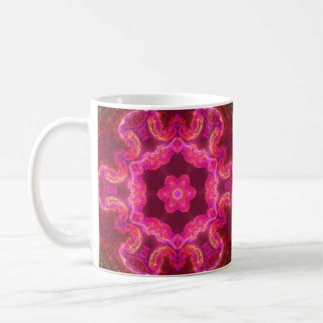 Taza De Café Flor psicodélica Kaleidoscopio rosa rojo y verde (Izquierda)