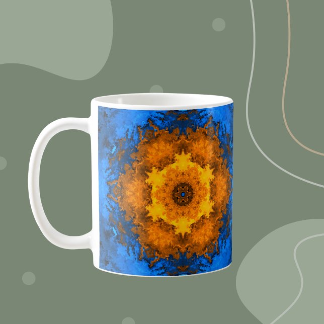 Taza De Café Flor psicodélica Kaleidoscopo Amarilla y Azul (Subido por el creador)