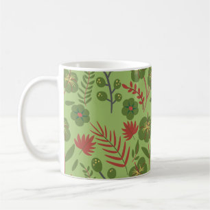 Taza De Café Flor, rama, hoja, patrón inmaculado floral