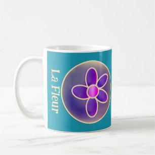 Taza De Café Flor Resumen Púrpura Verde azulada Rosa Caliente