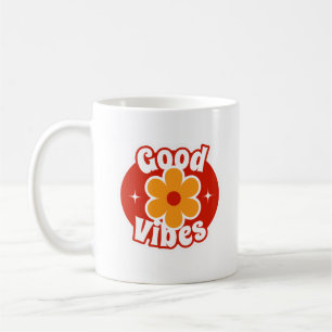 Taza De Café Flor Retro de Buenas Vibraciones   Floral Po de lo