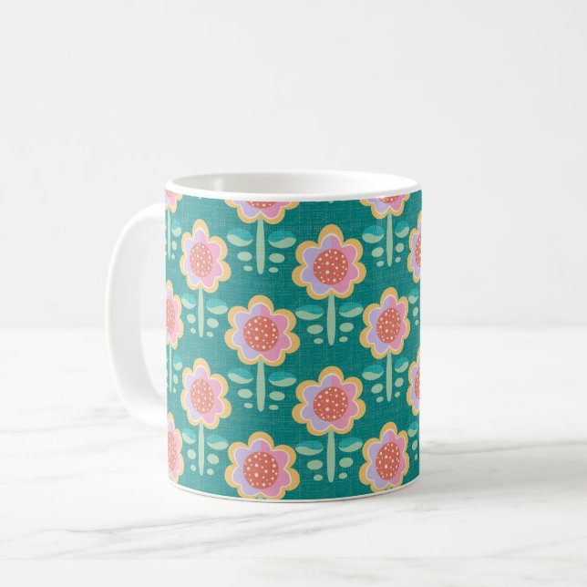 Taza De Café Flor retro de primavera (Anverso izquierdo)